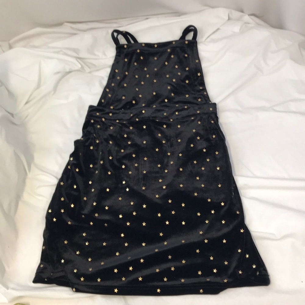 Black Velour With Gold Stars Apron Dress Size Small